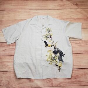 NEW Prada Shirt Mens Extra Large Beige Silk Toucan Orchid Short Sleeve Lounge